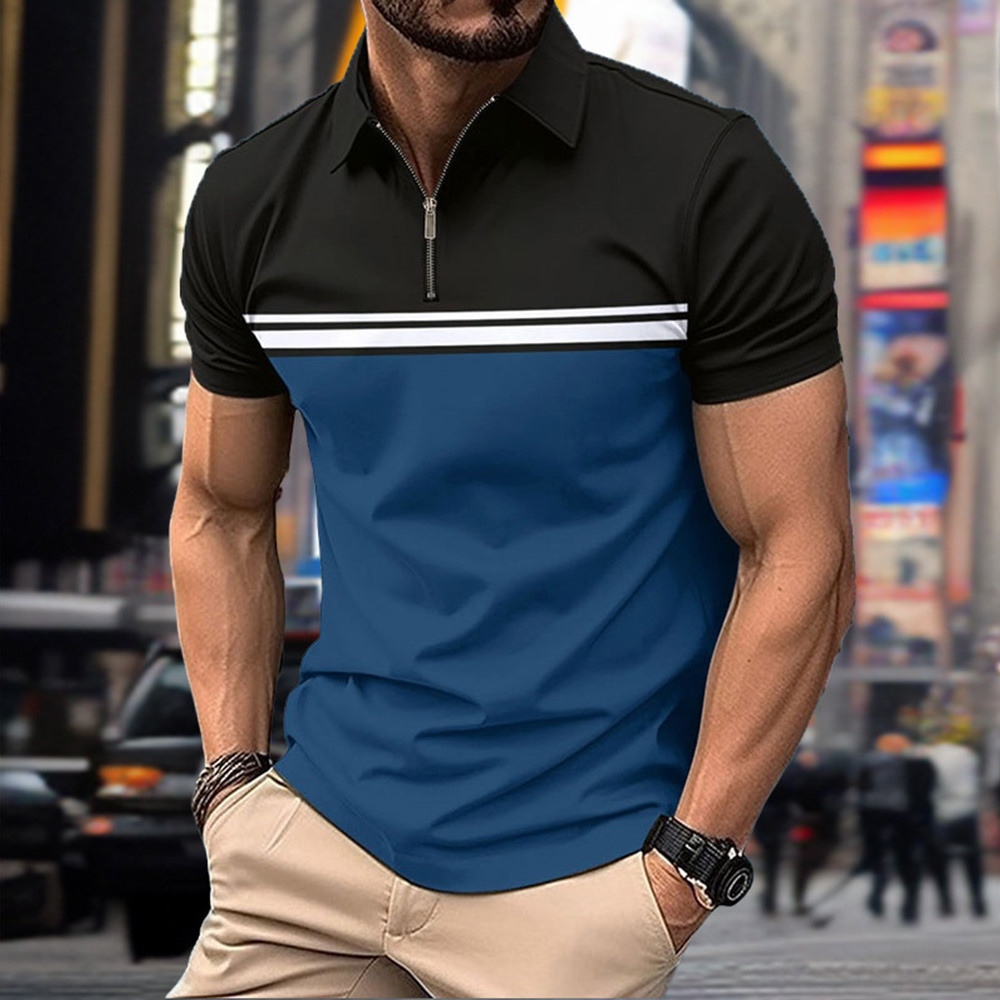 Gentlemenmode™ Neues Herren-Poloshirt mit Farbblock-Reißverschluss und kurzen Ärmeln