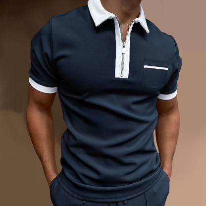 Gentlemenmode Modisches Colorblock-Poloshirt mit Reißverschluss und Revers für Herren