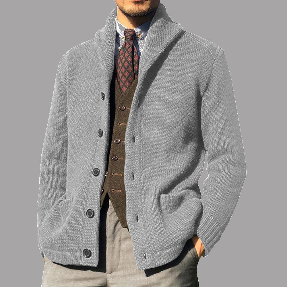 Plazaneon Nueva chaqueta de invierno de botonadura sencilla para hombre con solapas de suéter