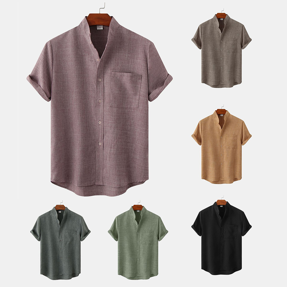 Feliztesoro 2023 verano nuevas camisas de hombre de lino de algodón de color sólido