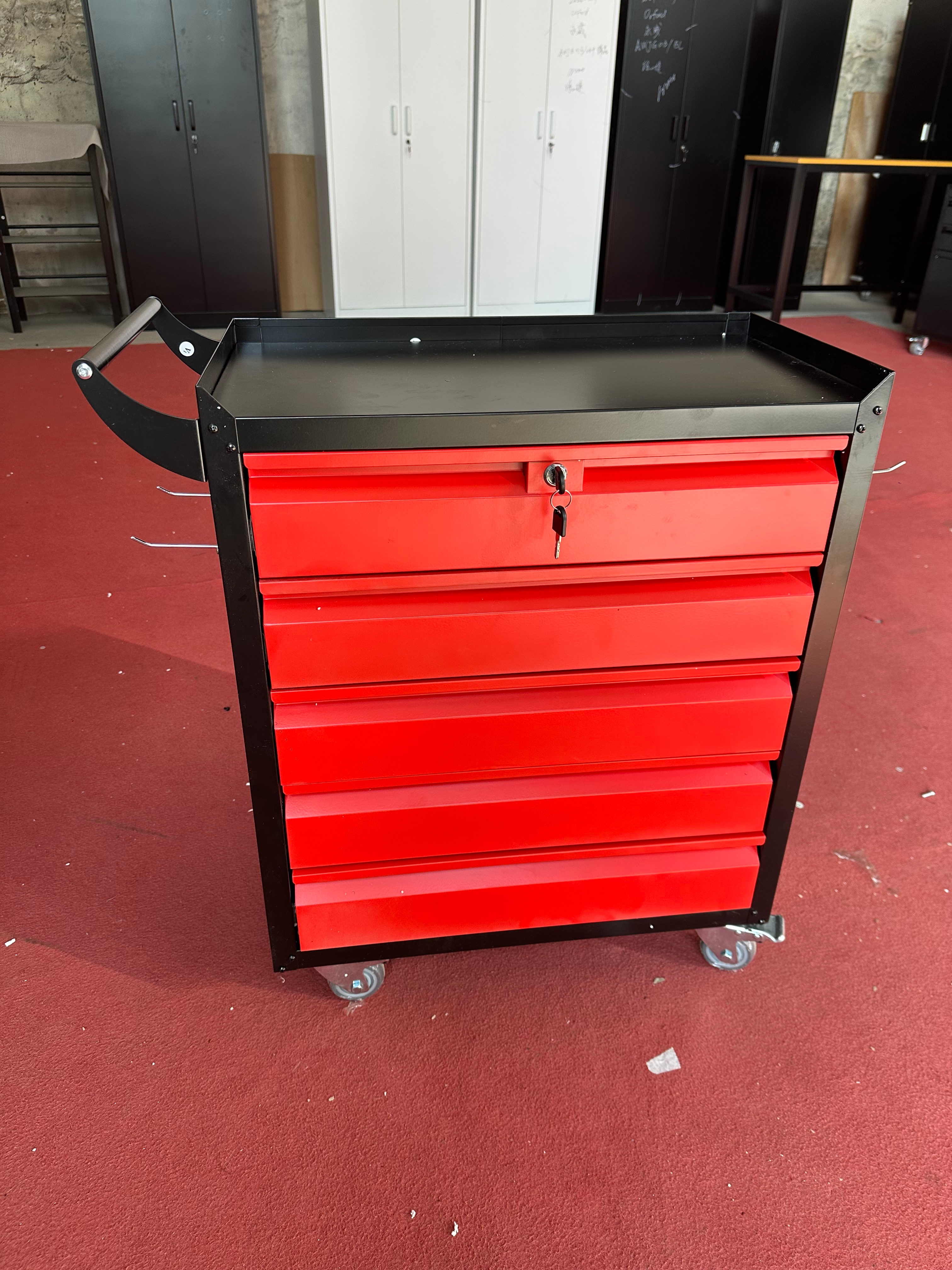 鹅颈五抽带轮矮红Gooseneck five draw with wheel dwarf red