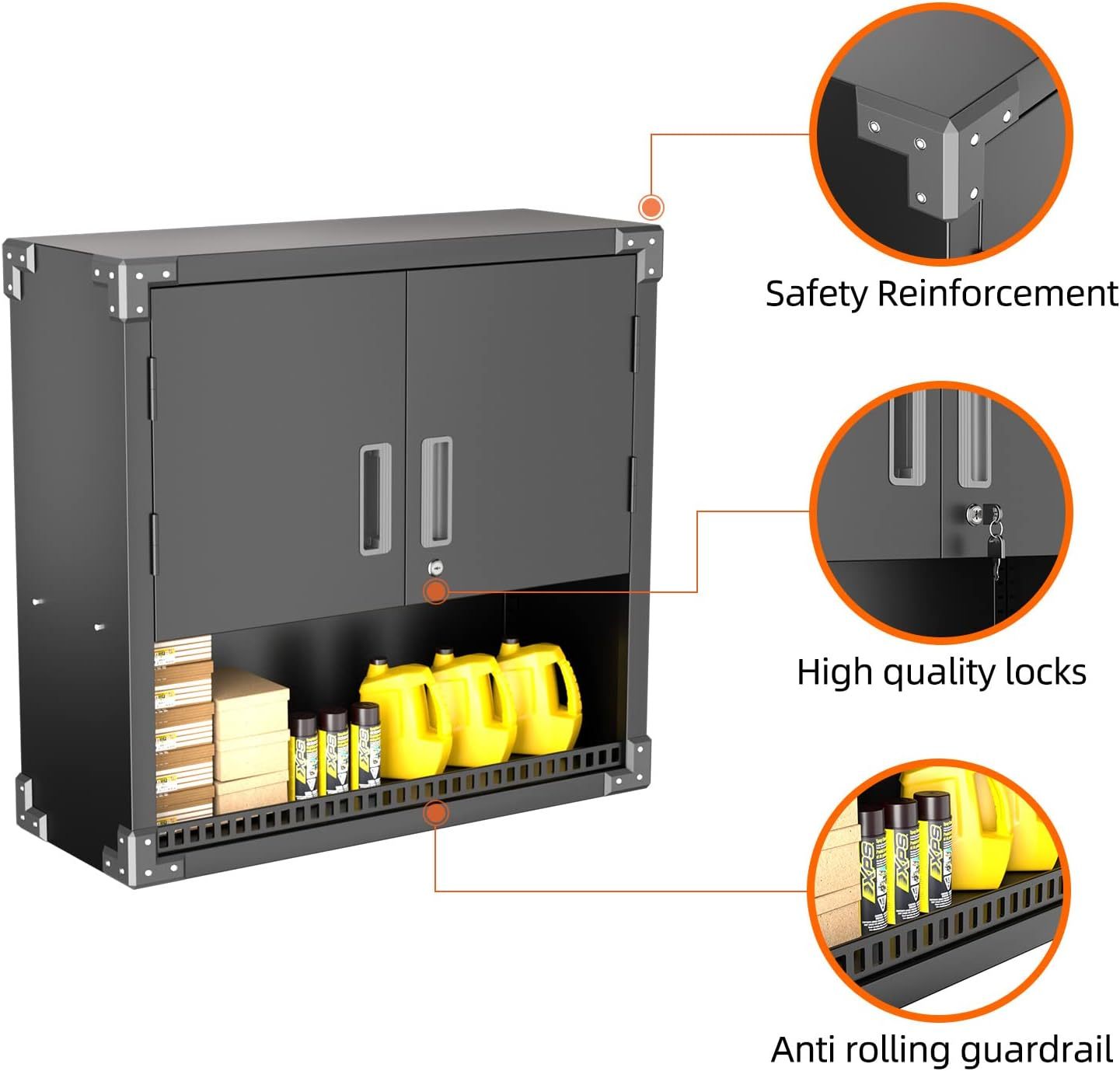 Greenvelly Metal Wall Storage Cabinet with Locking Door and 1 Shelf 1 Opened Drawer, Black Wall-Mounted Storage Cabinet for Garage,Office,Warehouse, Assembly Required