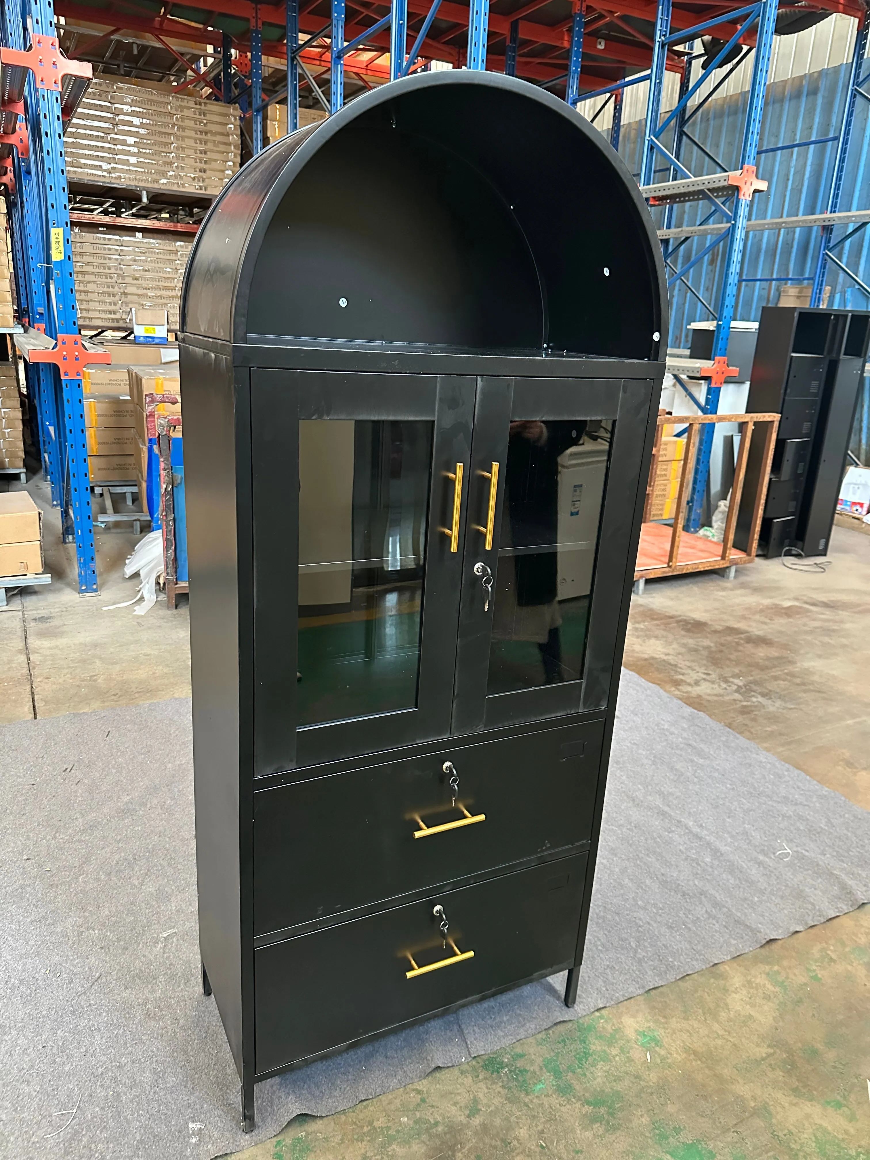 Upper glass lock lower two draw card box arch cabinet上玻锁下二抽卡箱拱形柜