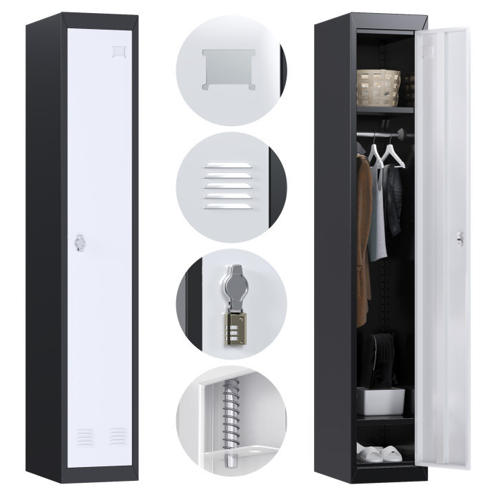 Narrow one door wardrobe gray door black frame