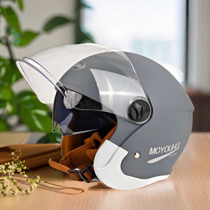 Moped 3/4 Half Motorcycle Helmet Reliable Head Protection & Dual Vis