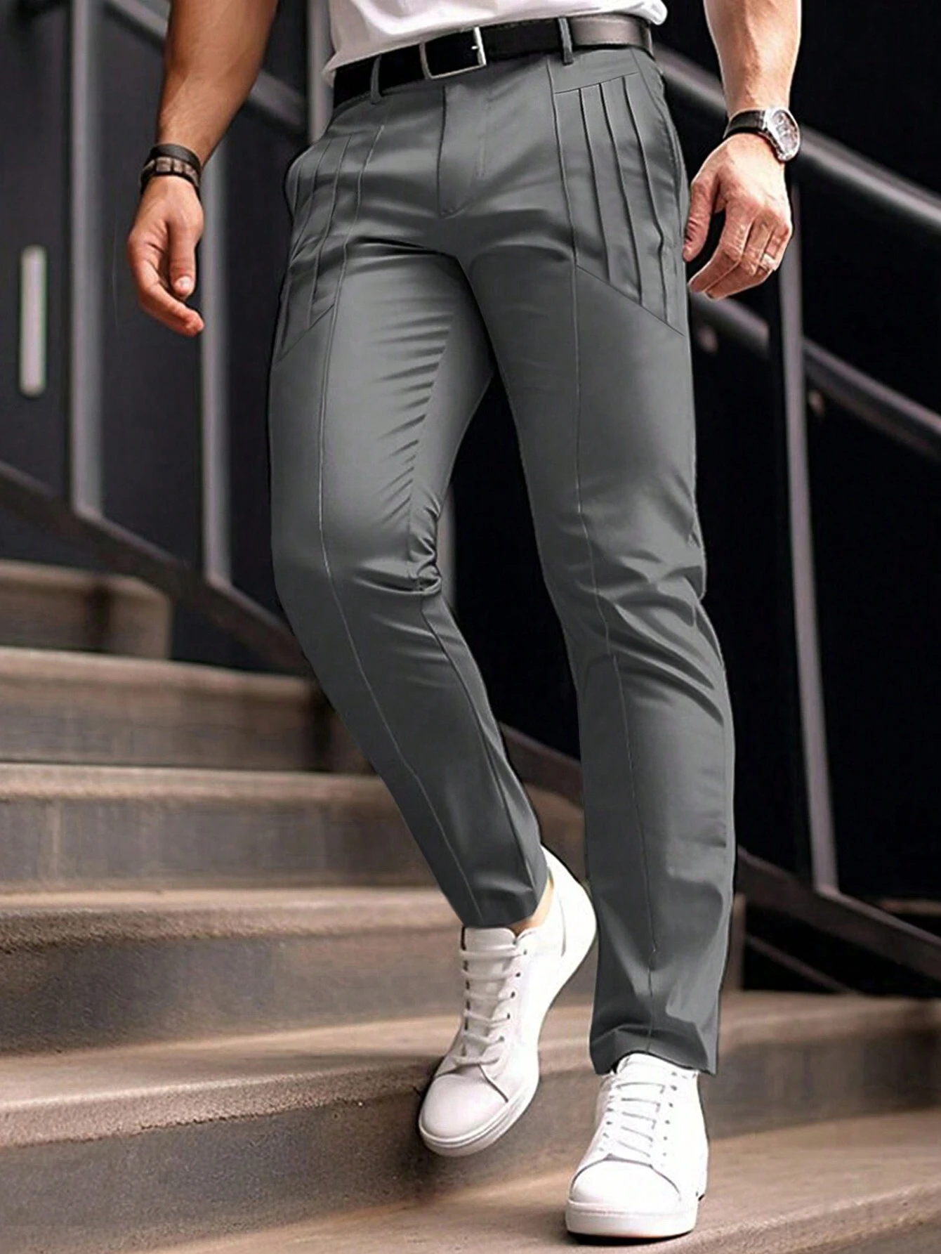 Men's Dress Pants Trousers Chinos Buttons Pocket Plaid Comfort Formal Party Work Fashion Classic Style Black Wine Micro-elastic