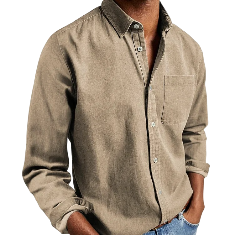 Men's Versatile Style Classic Button-Down Shirt-Khaki