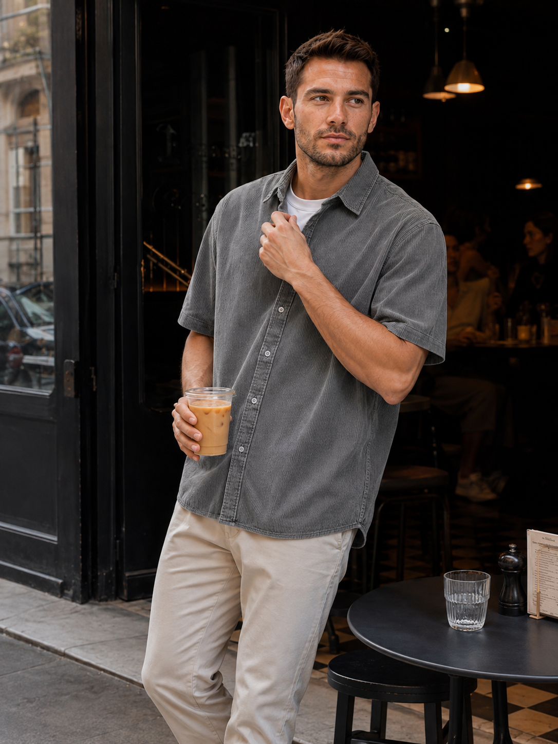 Men's Retro Corduroy Casual Short Sleeve Shirt