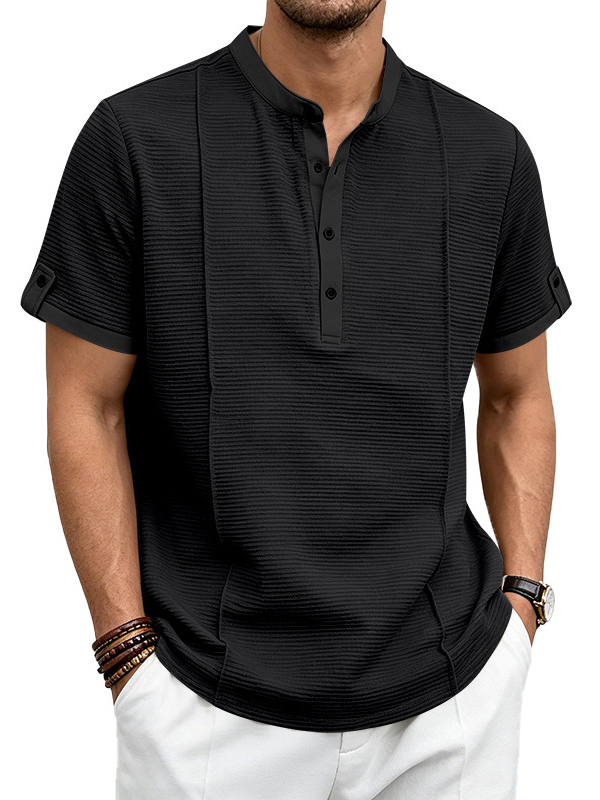 Men's Retro Textured Vacation Casual Henley Short Sleeve Shirt