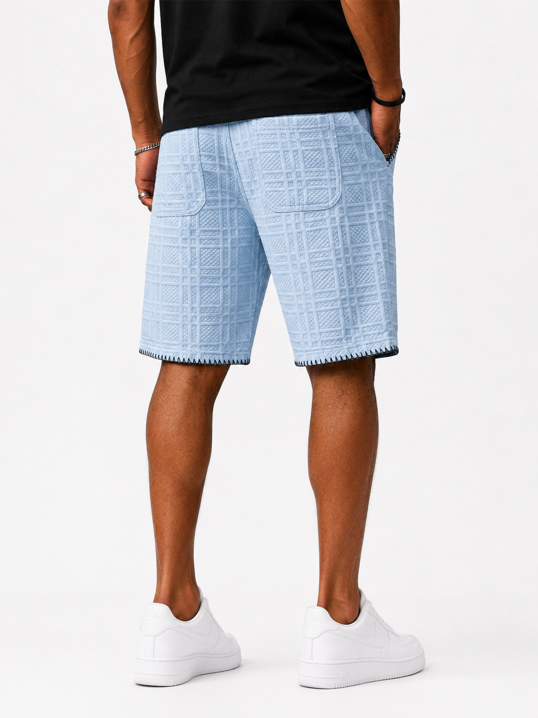 Jacquard Plaid Textured Embroidered Logo Casual Shorts