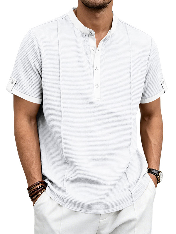 Men's Retro Textured Vacation Casual Henley Short Sleeve Shirt