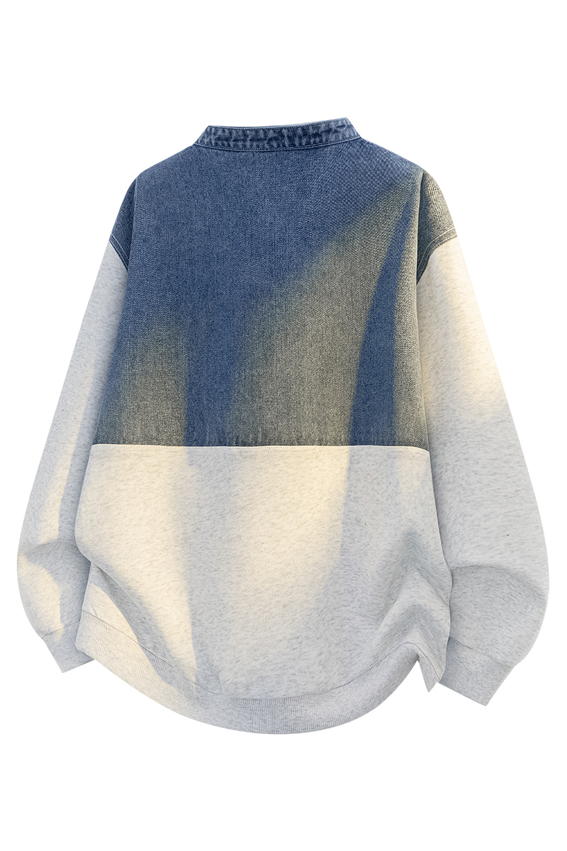 Men's Long Sleeve Sweatshirt with Denim Patchwork Design