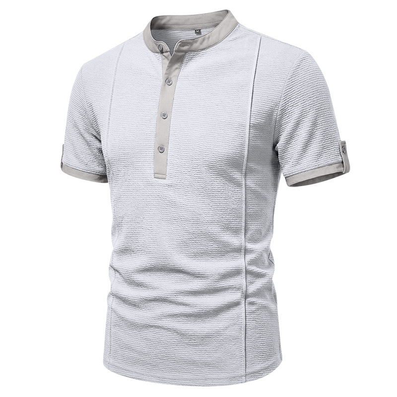 Men's Retro Textured Vacation Casual Henley Short Sleeve Shirt