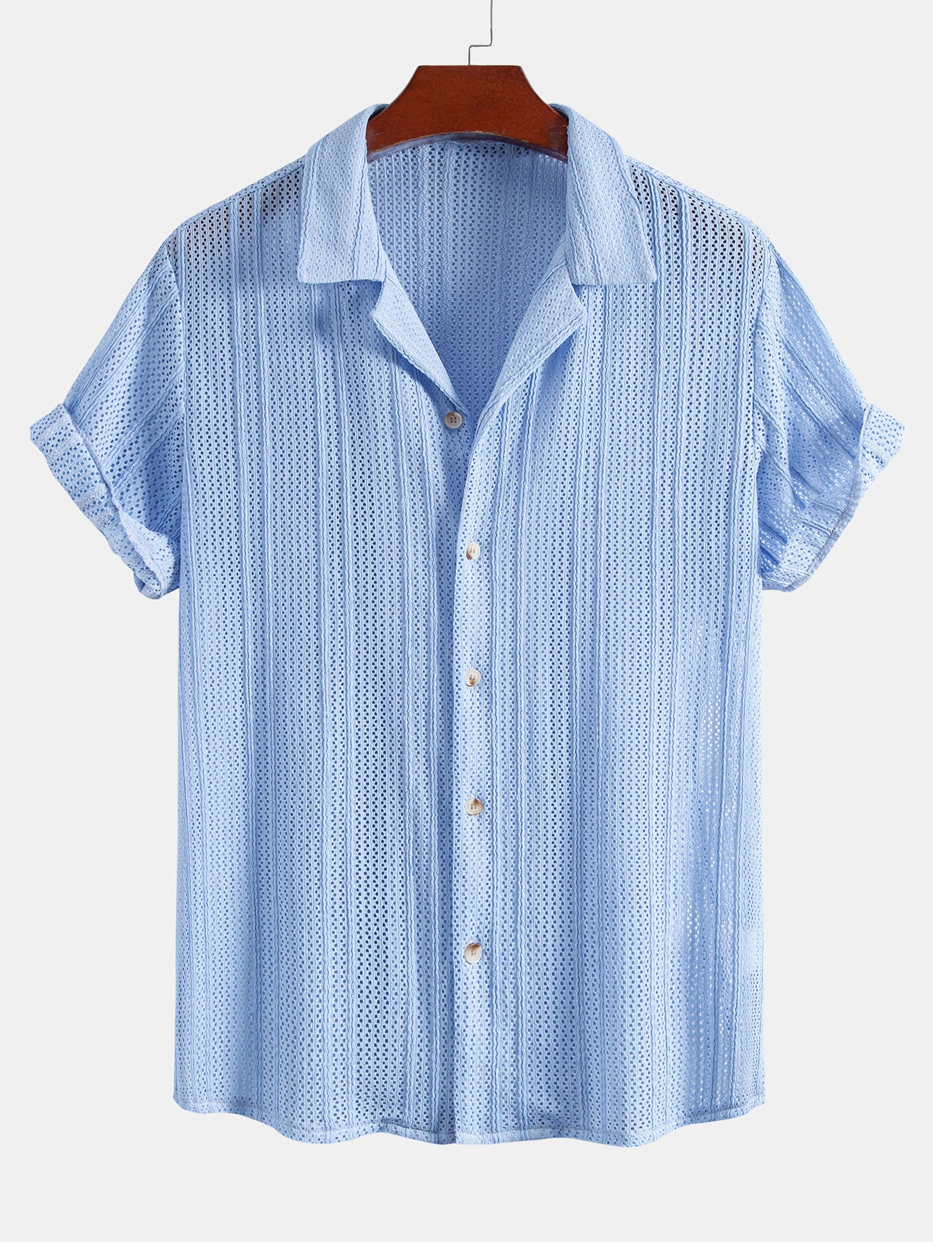 Open Knit Textured Cuban Collar Shirt