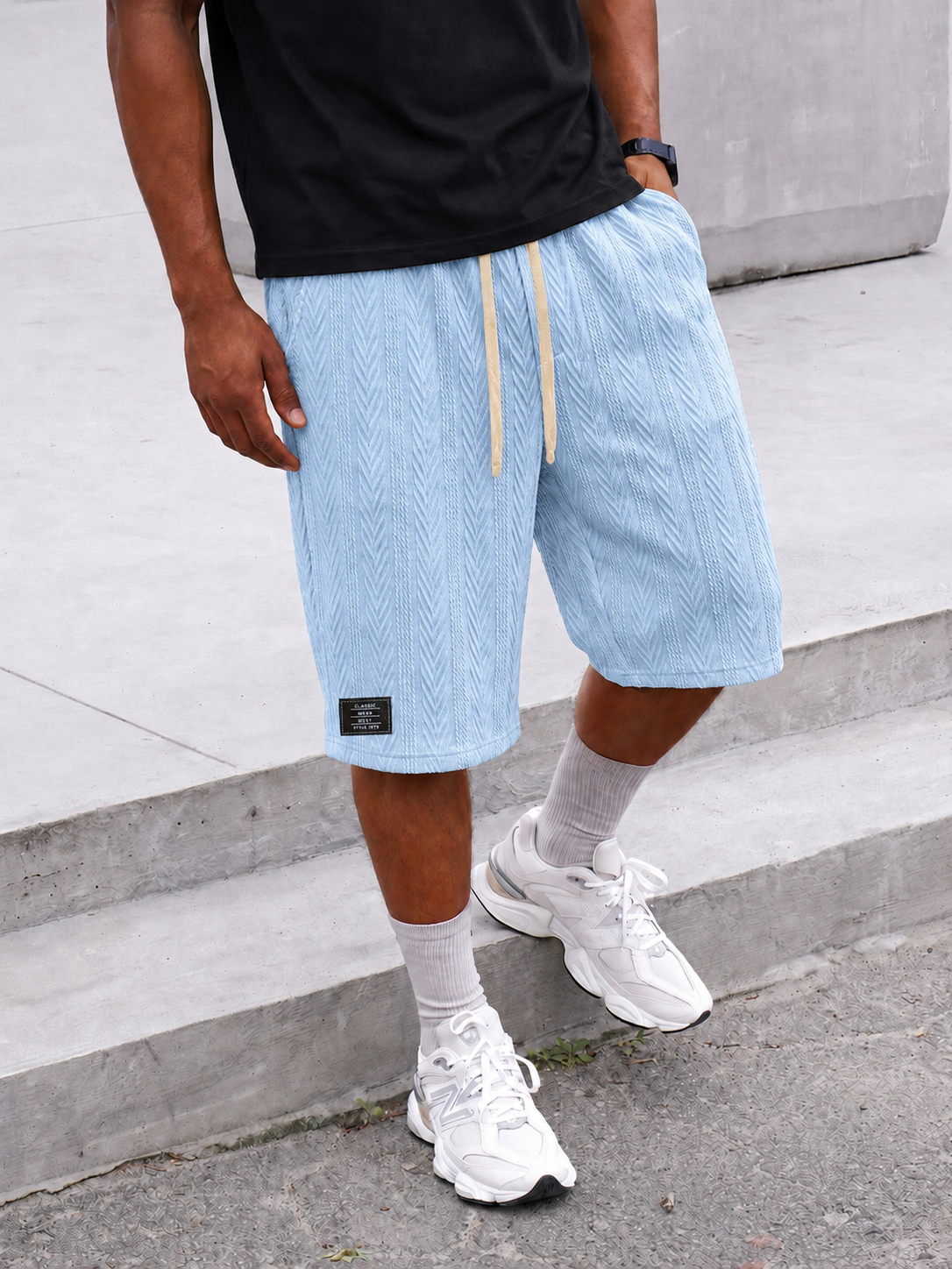 Men's Jacquard Striped Embroidered Logo Casual Shorts