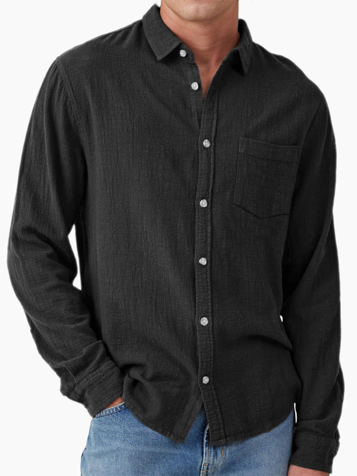 Men's Vacation Hawaiian Casual Vintage Cotton Casual Long Sleeve Shirt with Chest Pocket