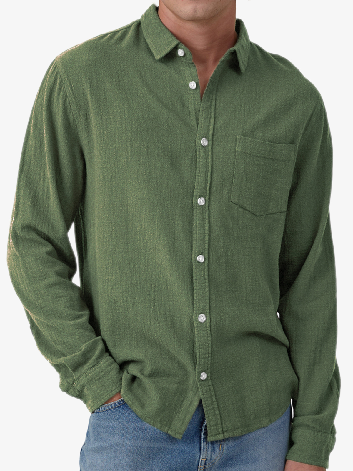 Men's Vacation Hawaiian Casual Vintage Cotton Casual Long Sleeve Shirt with Chest Pocket