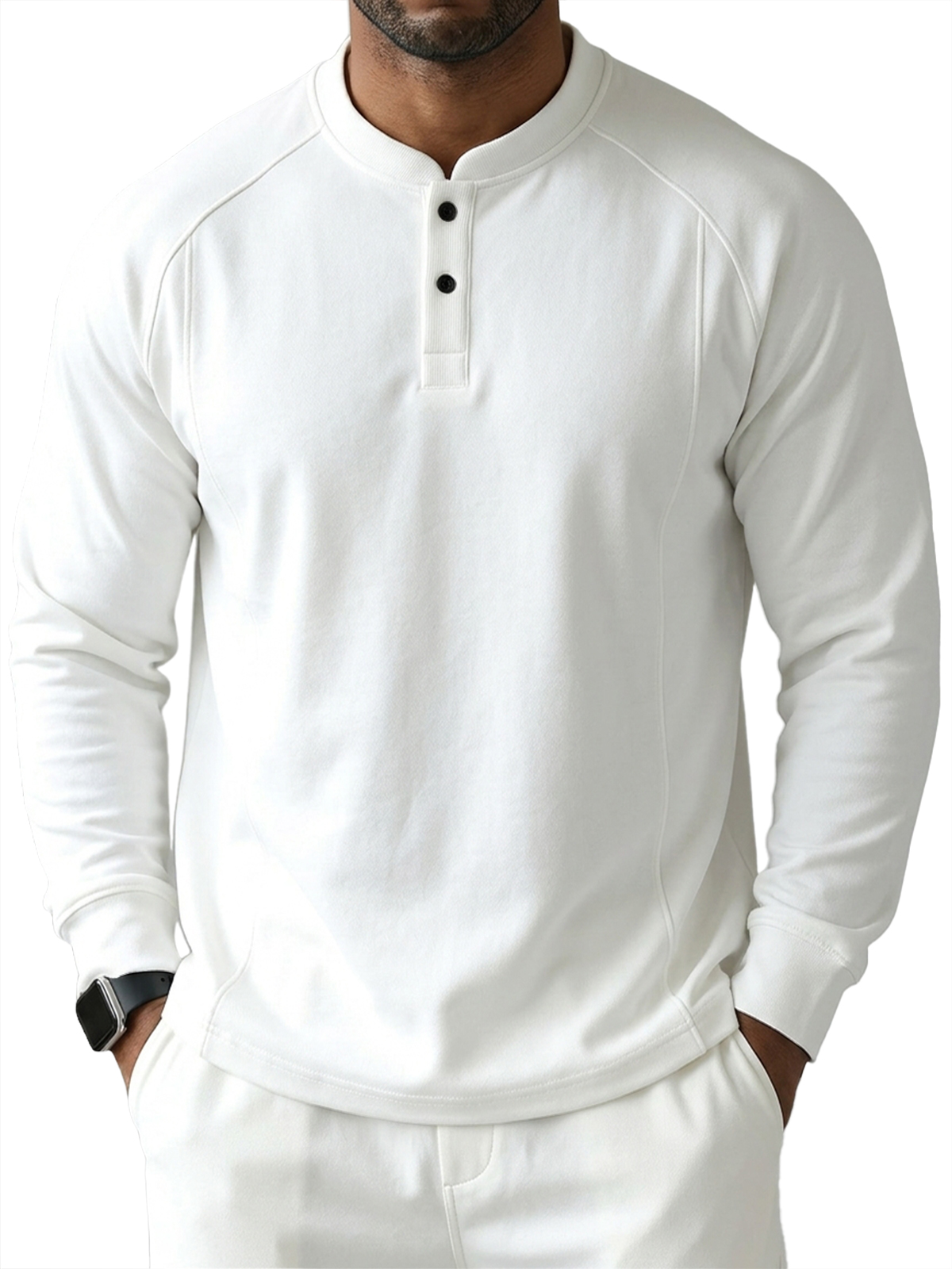 Men's 100% Cotton Casual Long-Sleeve Henley Shirt