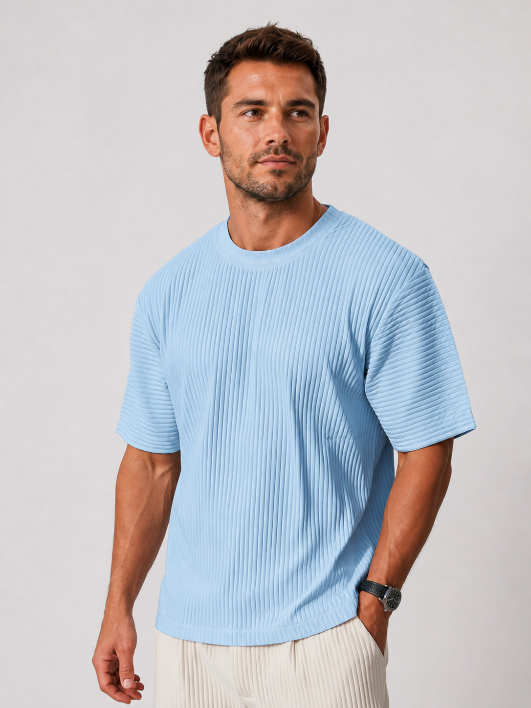 Men's Textured Ribbed Crew Neck T-Shirt