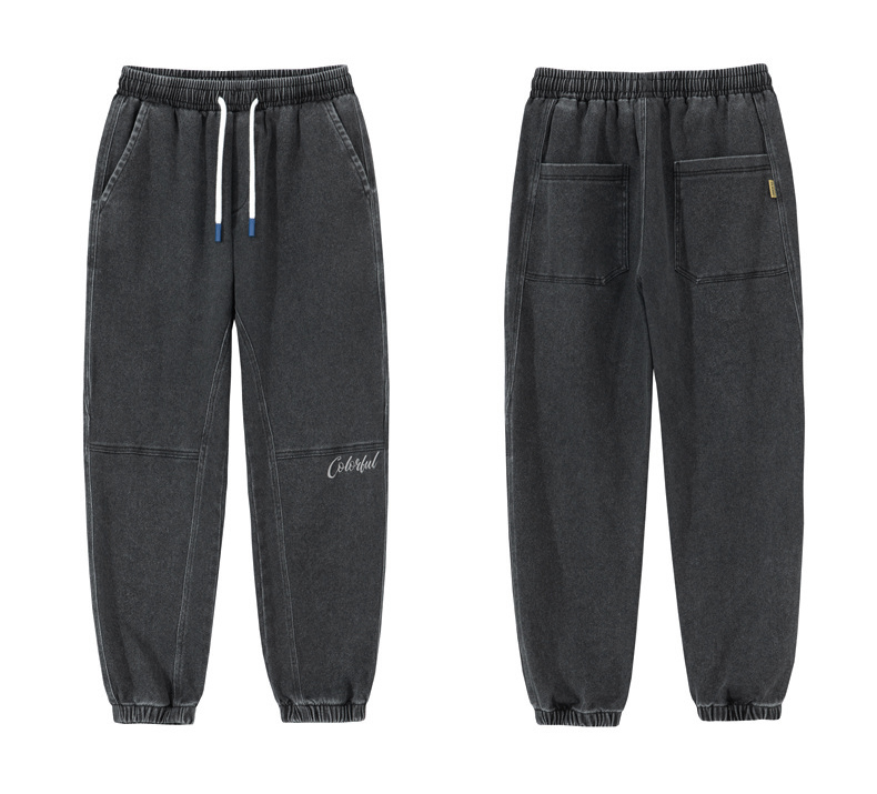 Men's 100% Cotton Vintage-Washed Distressed Multi-Pocket Loose-Fit Cuffed Casual Pants
