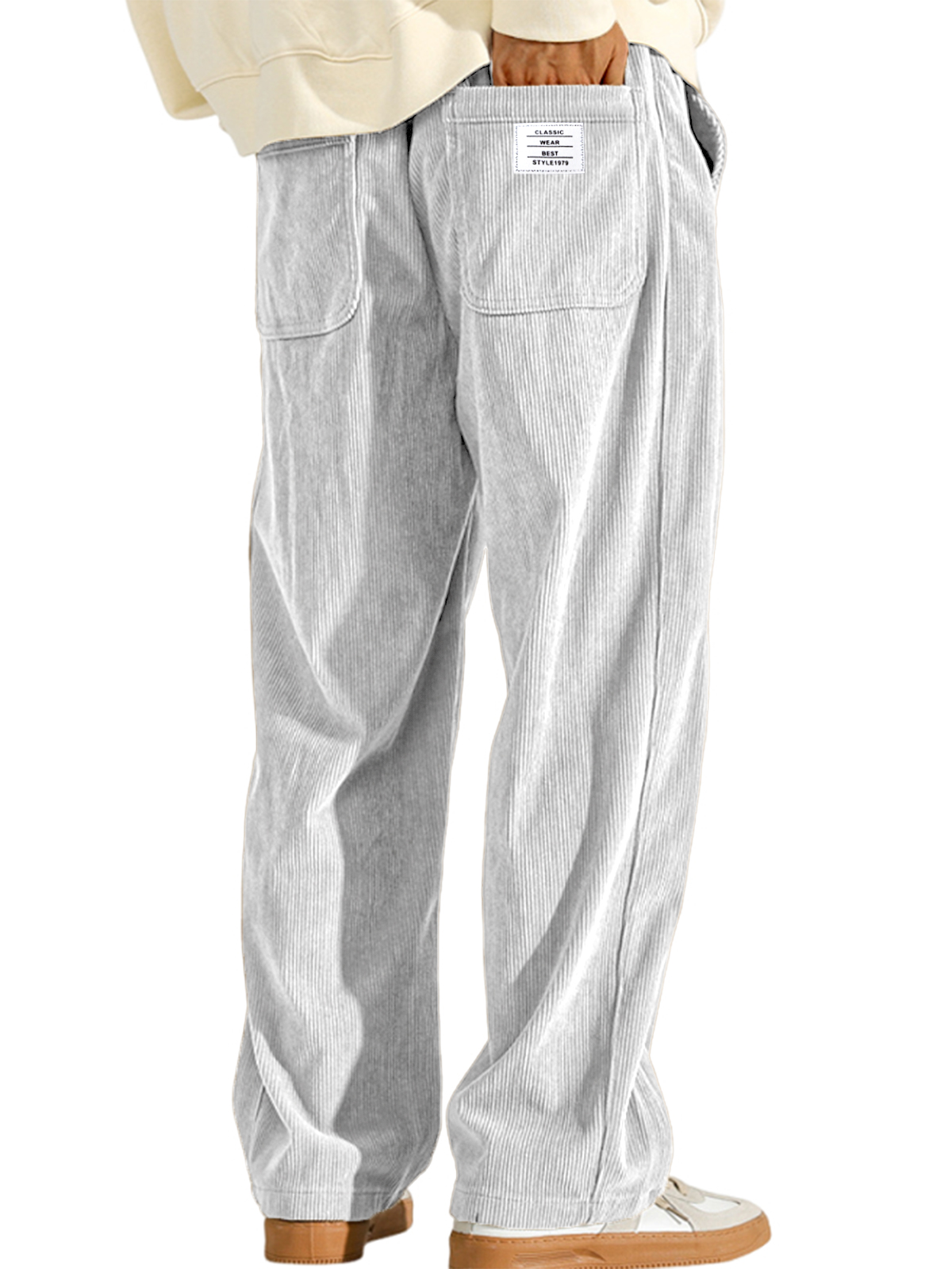 Men's Stylish Vintage Corduroy Multi-pocket Drawstring Casual Pants with Embroidered Label
