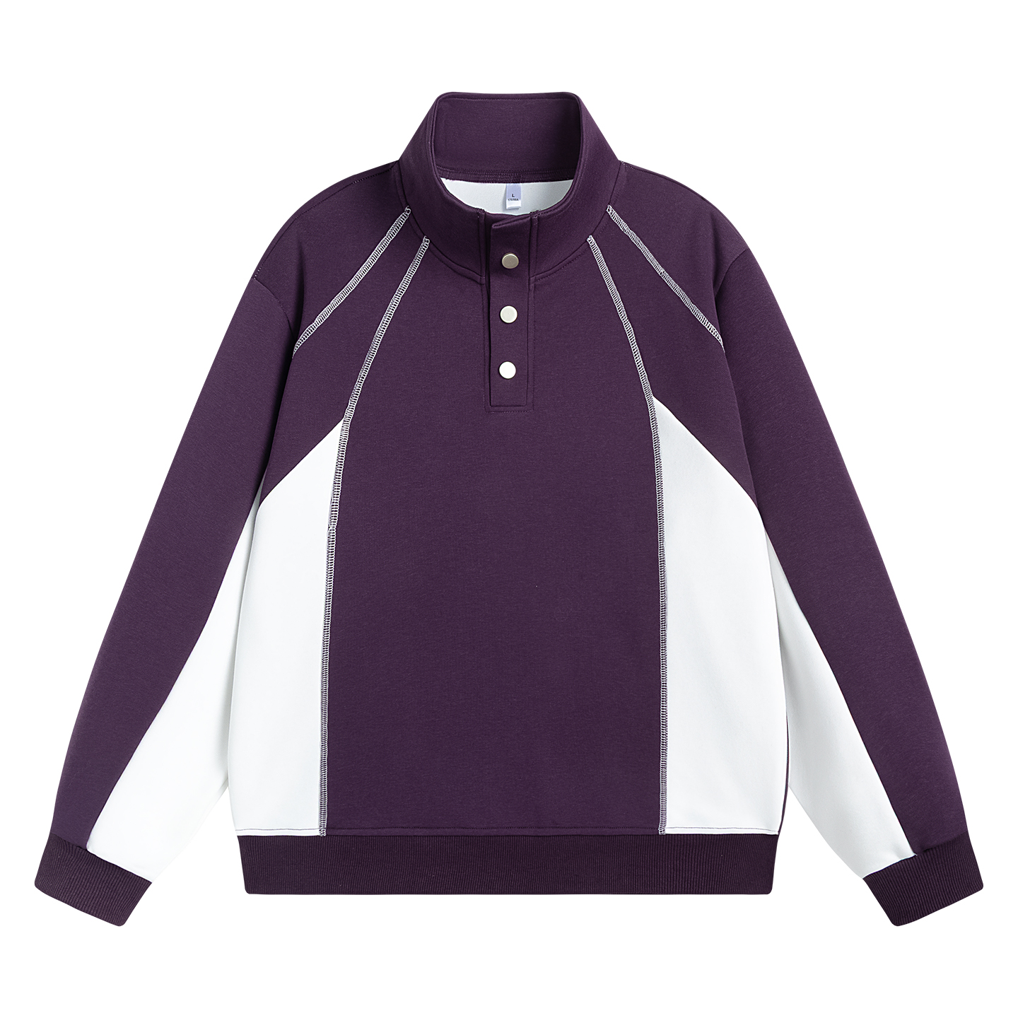 Unisex Color Block Half High Neck Loose Casual Long Sleeve Sweatshirt