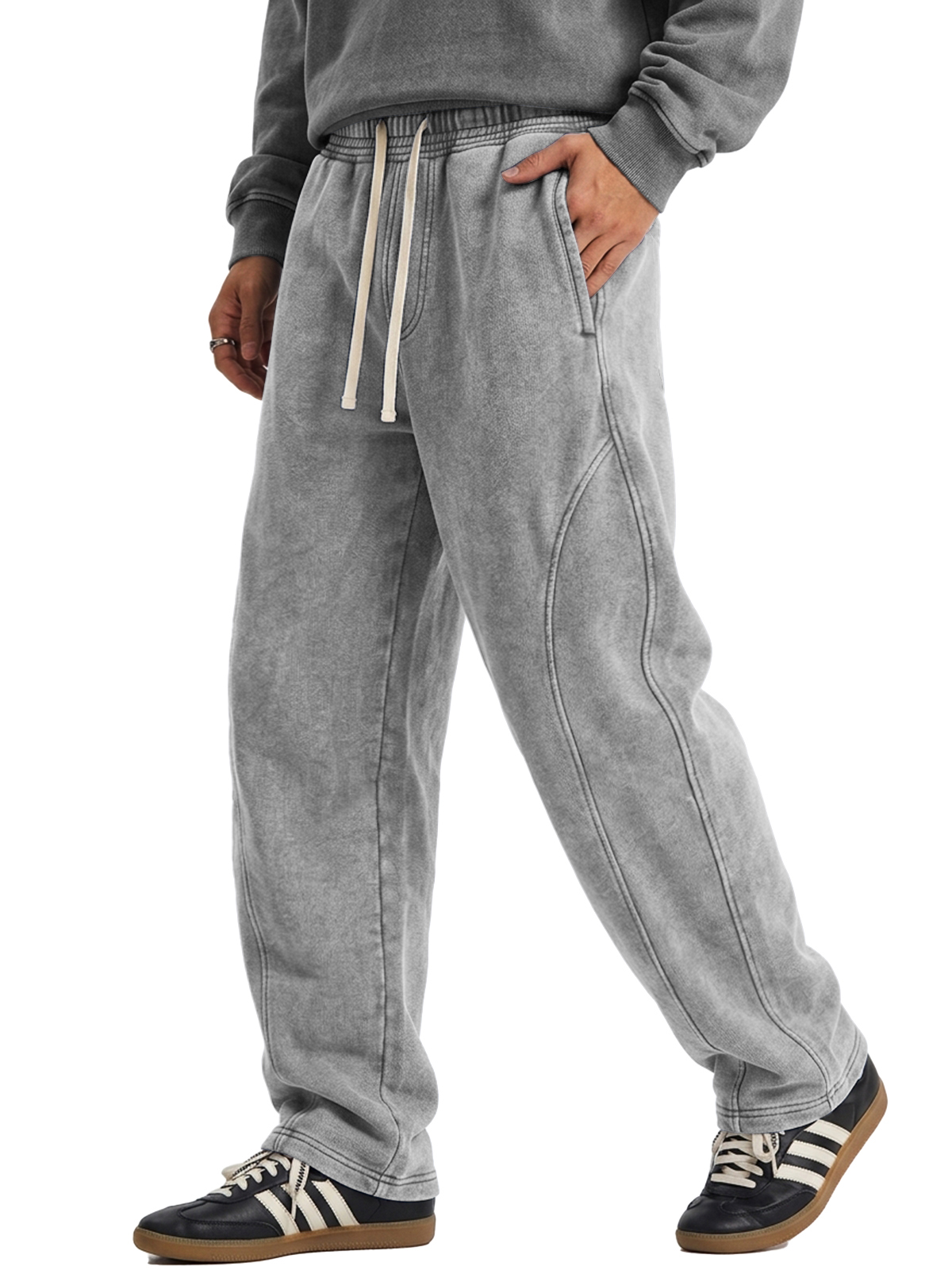 100% Cotton Vintage-Washed Distressed Curved-Seam Pants