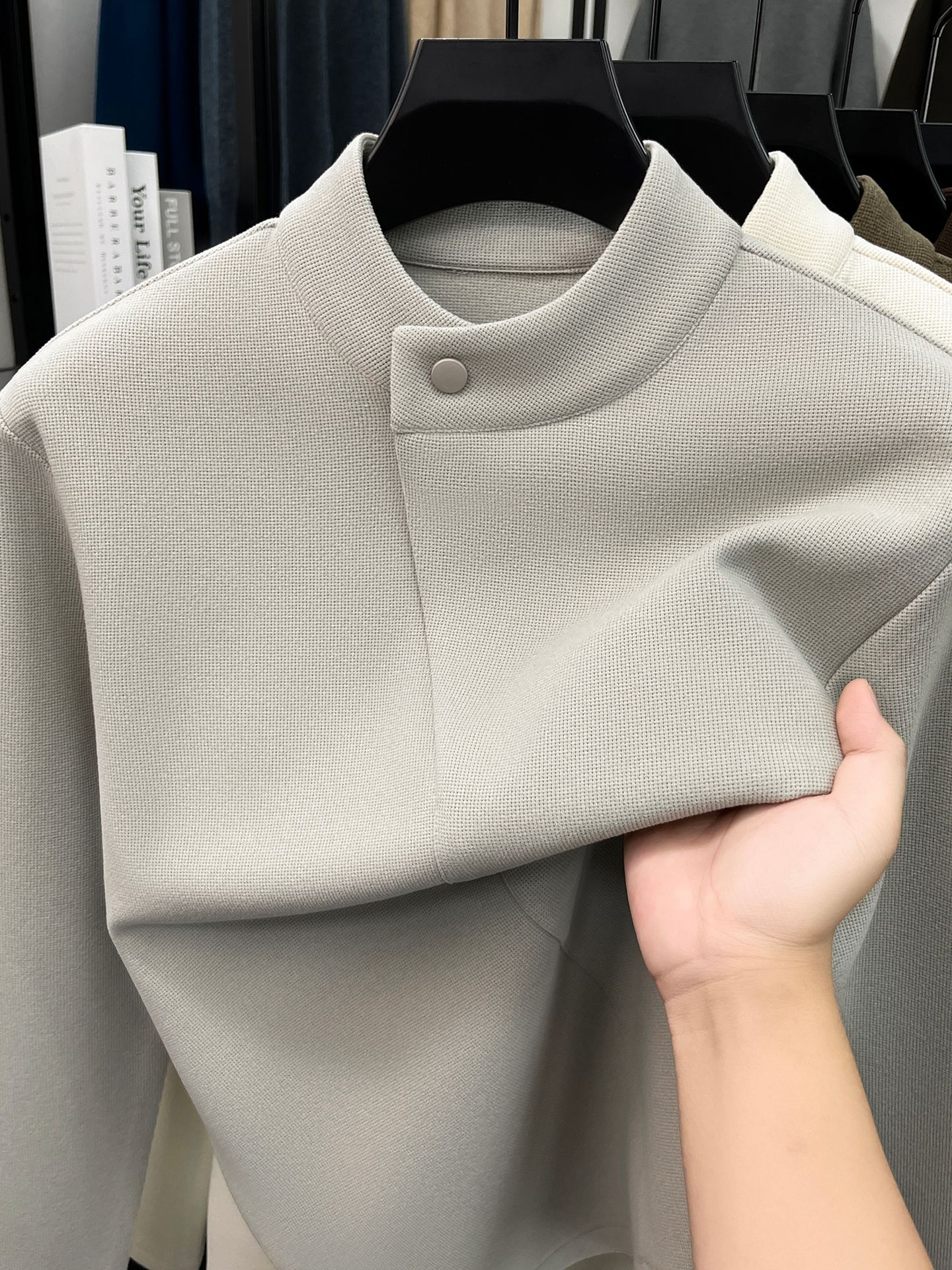 Men's New Autumn and Winter One-Button Semi-High Neck Long Sleeve T-Shirt