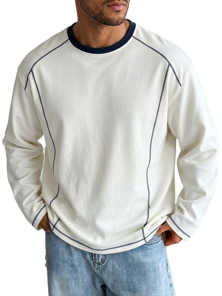 Casual Color Block Crew Neck Long Sleeve T-shirts