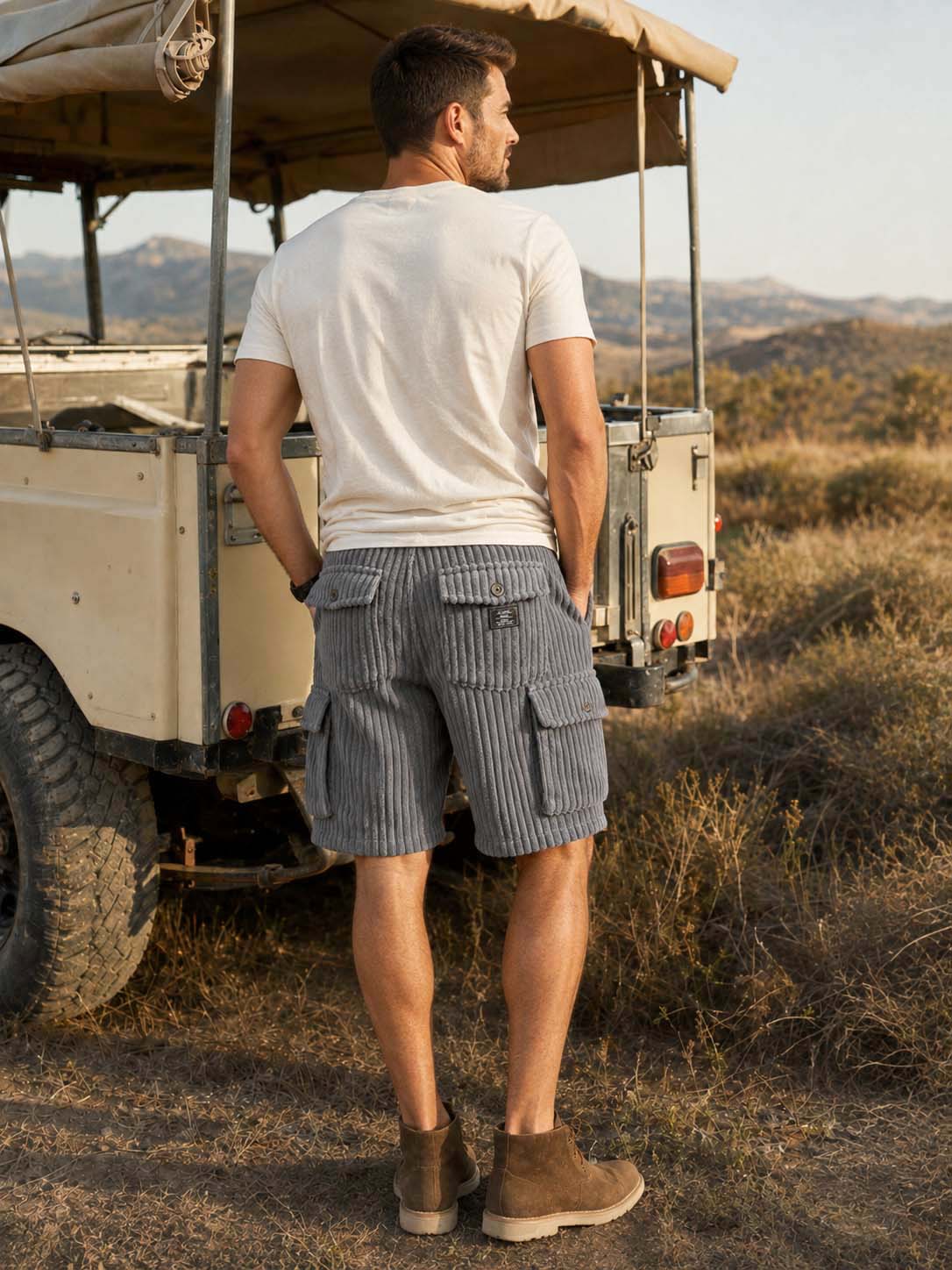 Men's Retro Corduroy Cargo Casual Shorts