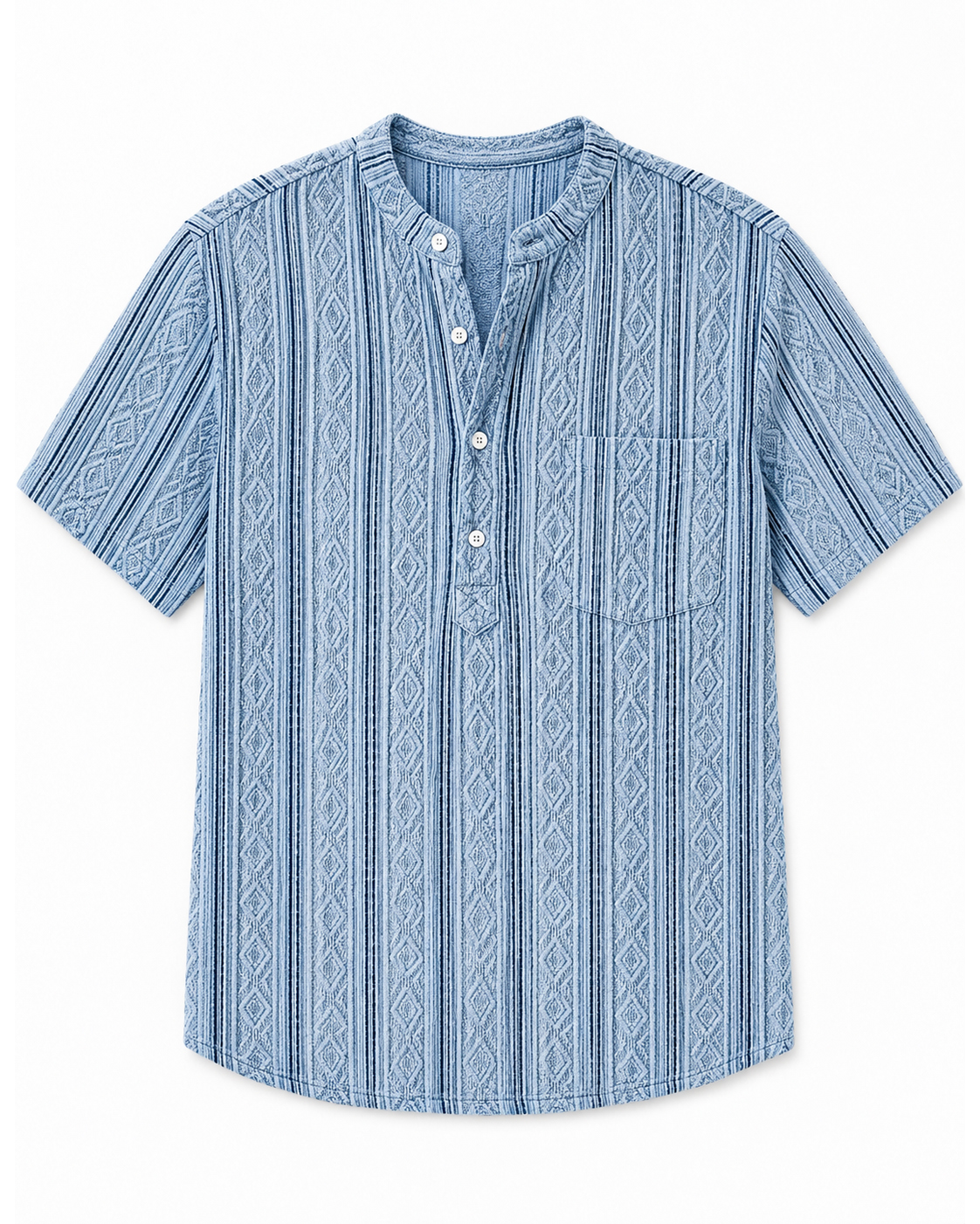 Men's Casual Jacquard Textured Breathable Short Sleeve Henley Shirt