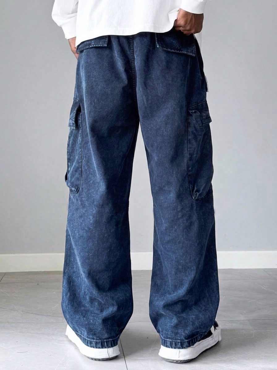 Men's Fall Washed Distressed Multi-Pocket Work Pants