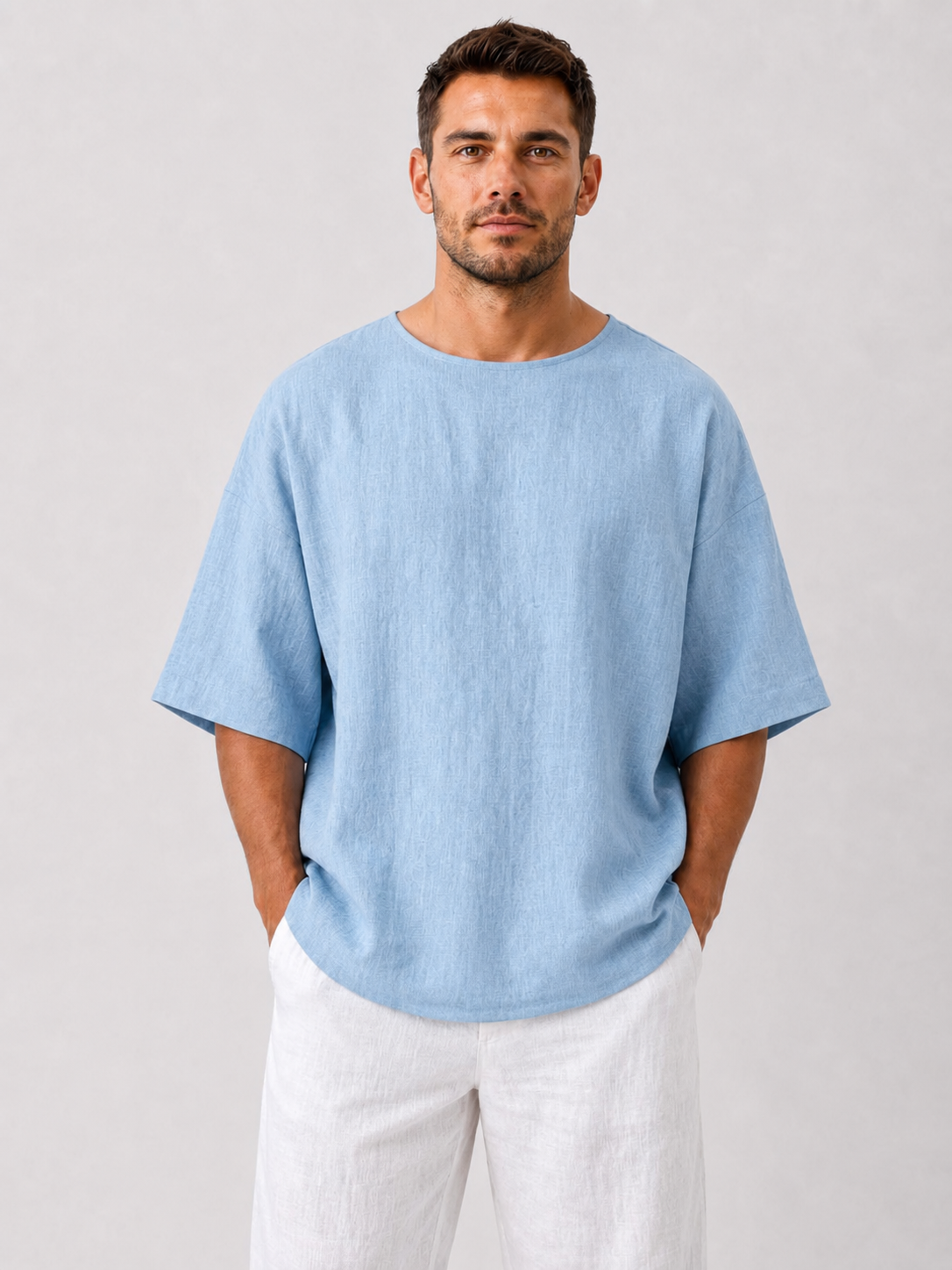 Cotton Linen Round Neck Loose Fit Casual Short Sleeve Top