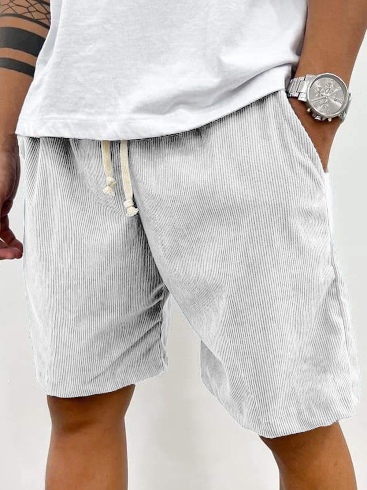 Men's Fashion Vintage Corduroy Casual Elastic Stretch Shorts With Side Pockets