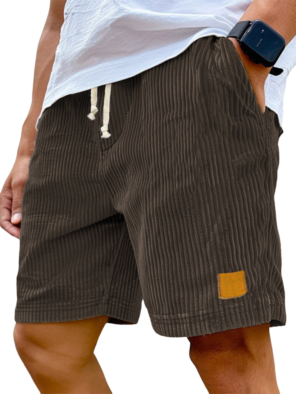 Men's Vintage Embroidered Logo Corduroy Stylish Lace-up Casual Shorts
