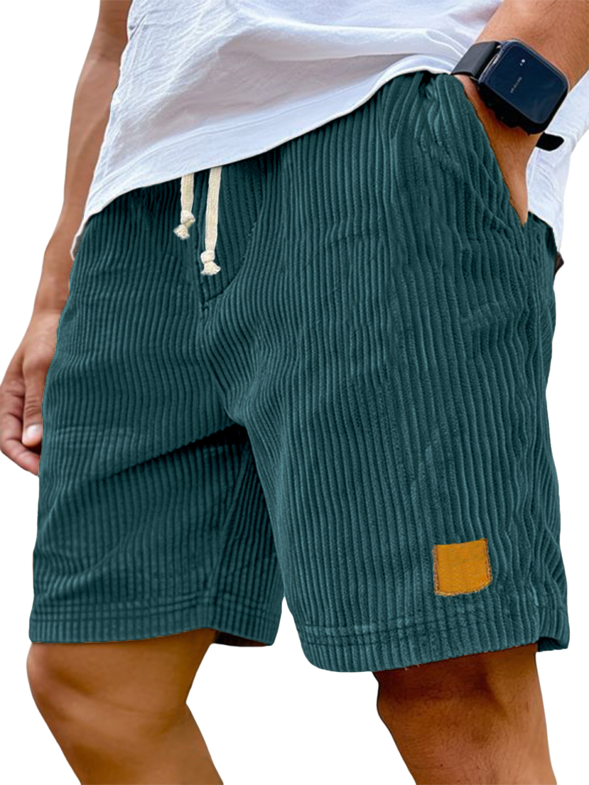 Men's Vintage Embroidered Logo Corduroy Stylish Lace-up Casual Shorts