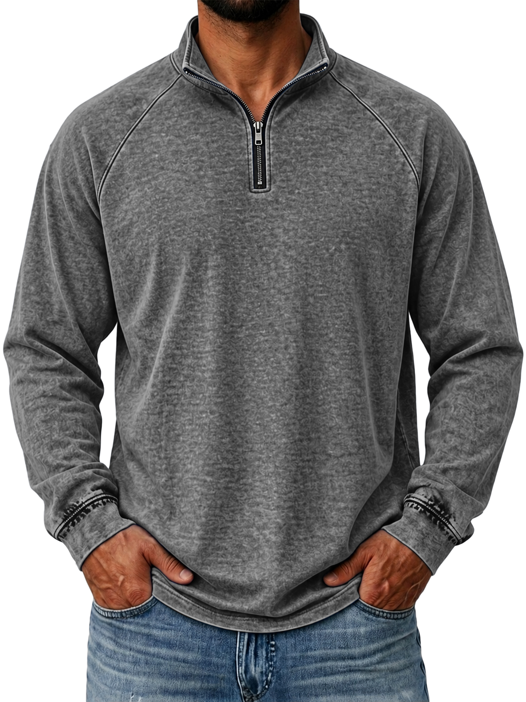 100% Cotton Vintage Washed Quarter Zip Pullover