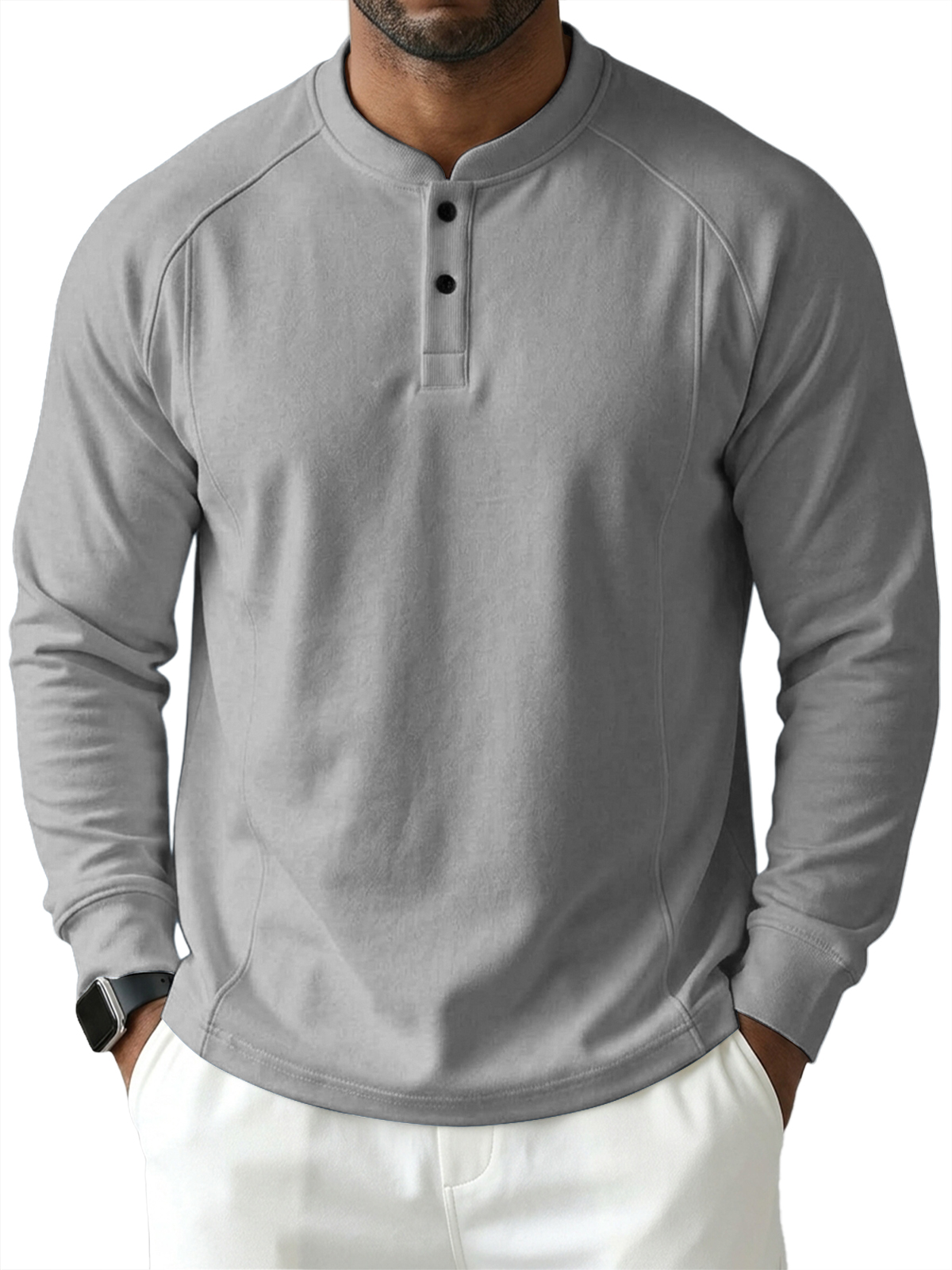 Men's 100% Cotton Casual Long-Sleeve Henley Shirt