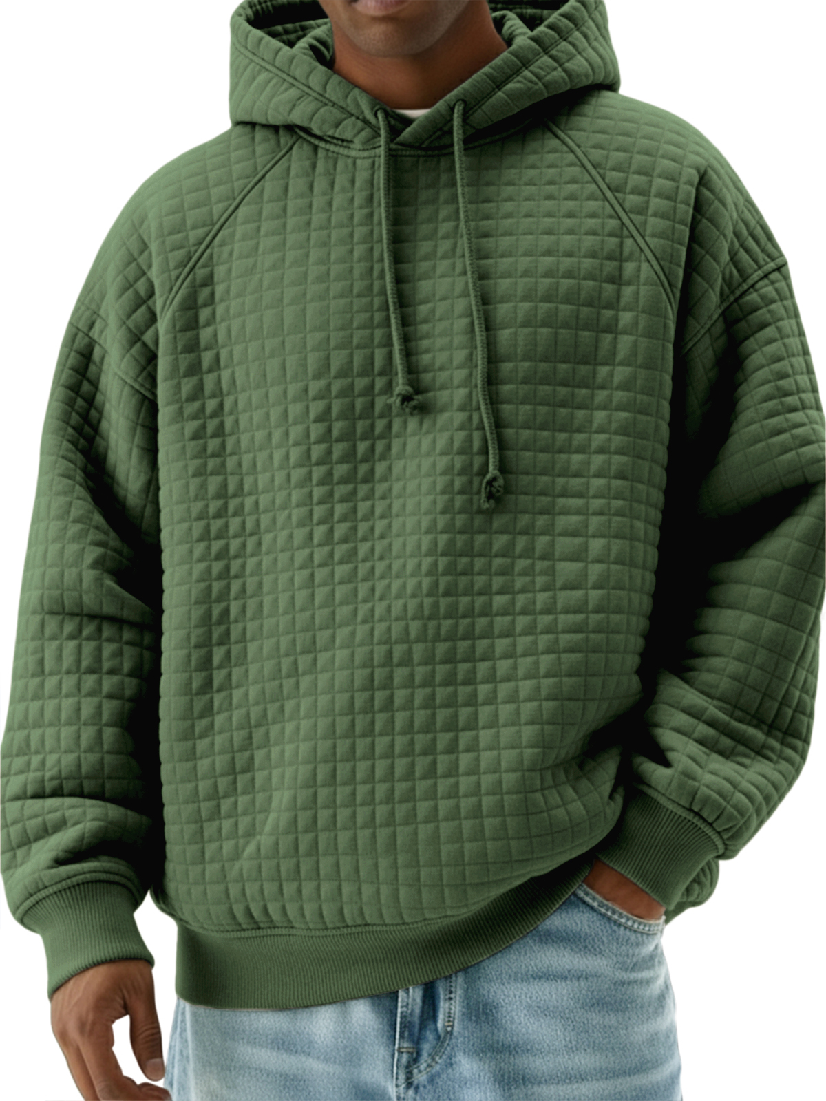 Men's Stylish Quilted Waffle Raglan Sleeve Pullover Sweatshirt