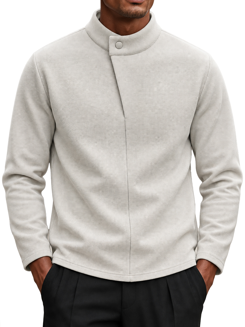 Men's New Autumn and Winter One-Button Semi-High Neck Long Sleeve T-Shirt
