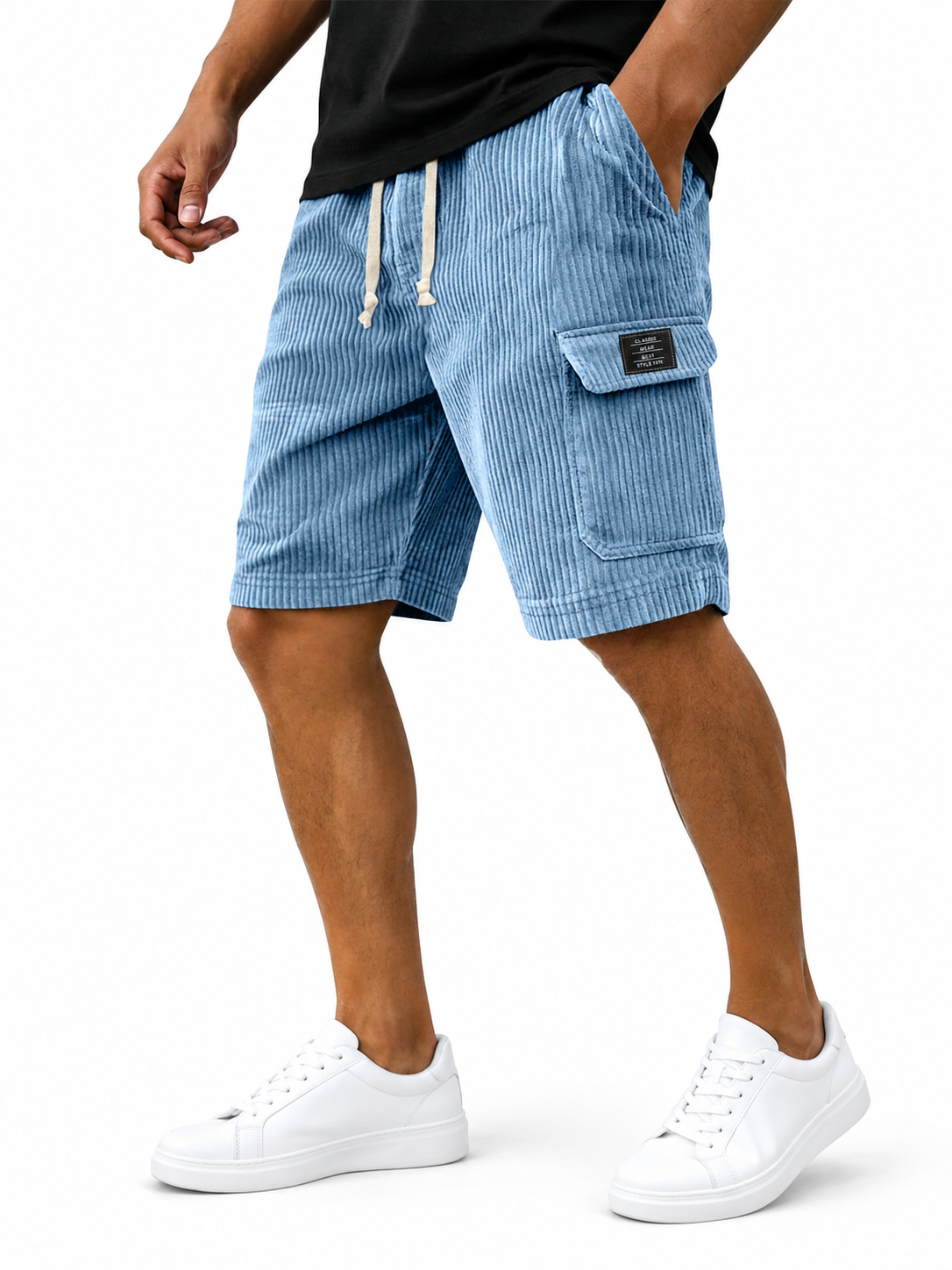 Men's Retro Embroidered Logo Corduroy Multi Pocket Cargo Shorts