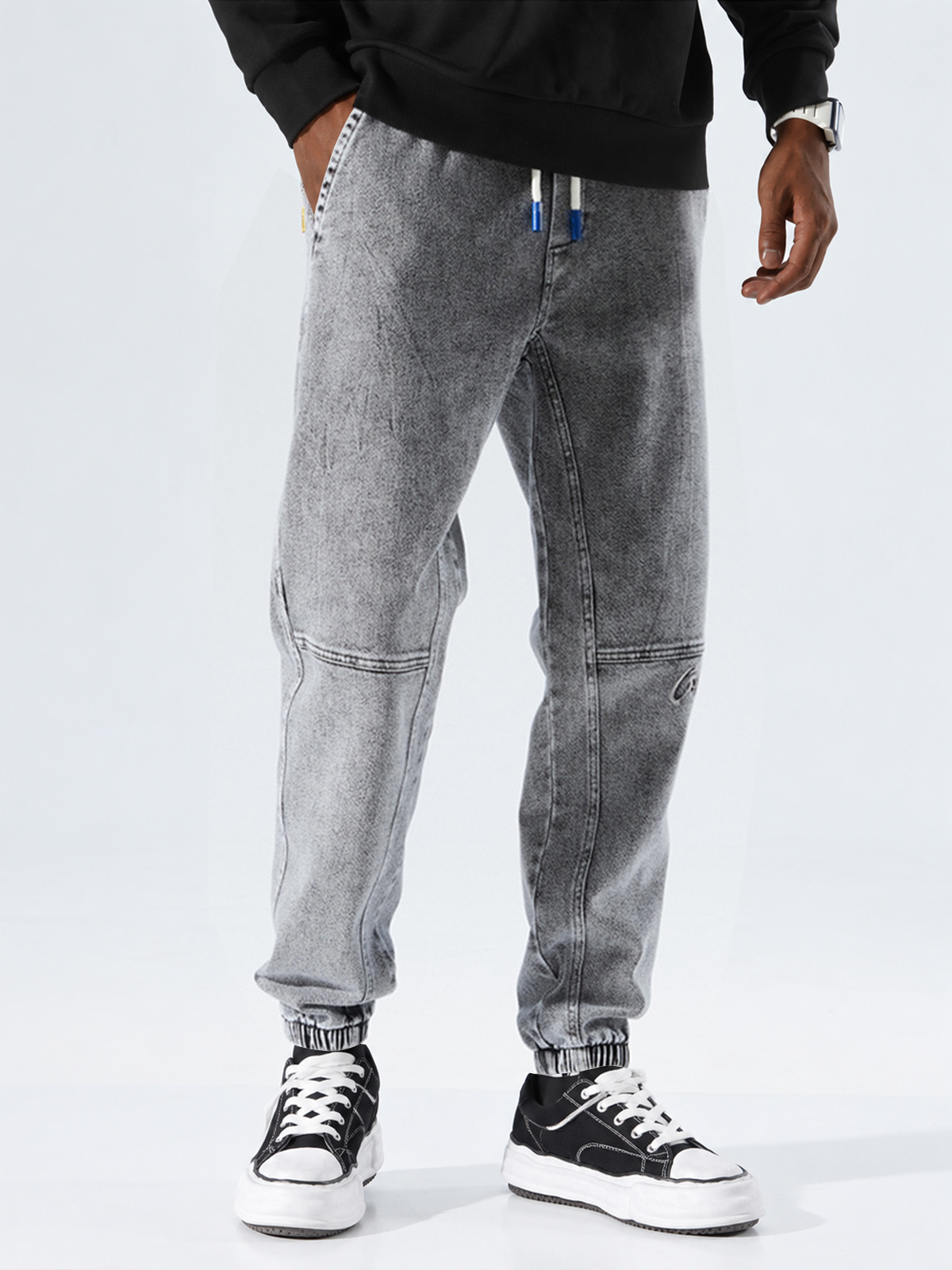 Men's 100% Cotton Vintage-Washed Distressed Multi-Pocket Loose-Fit Cuffed Casual Pants