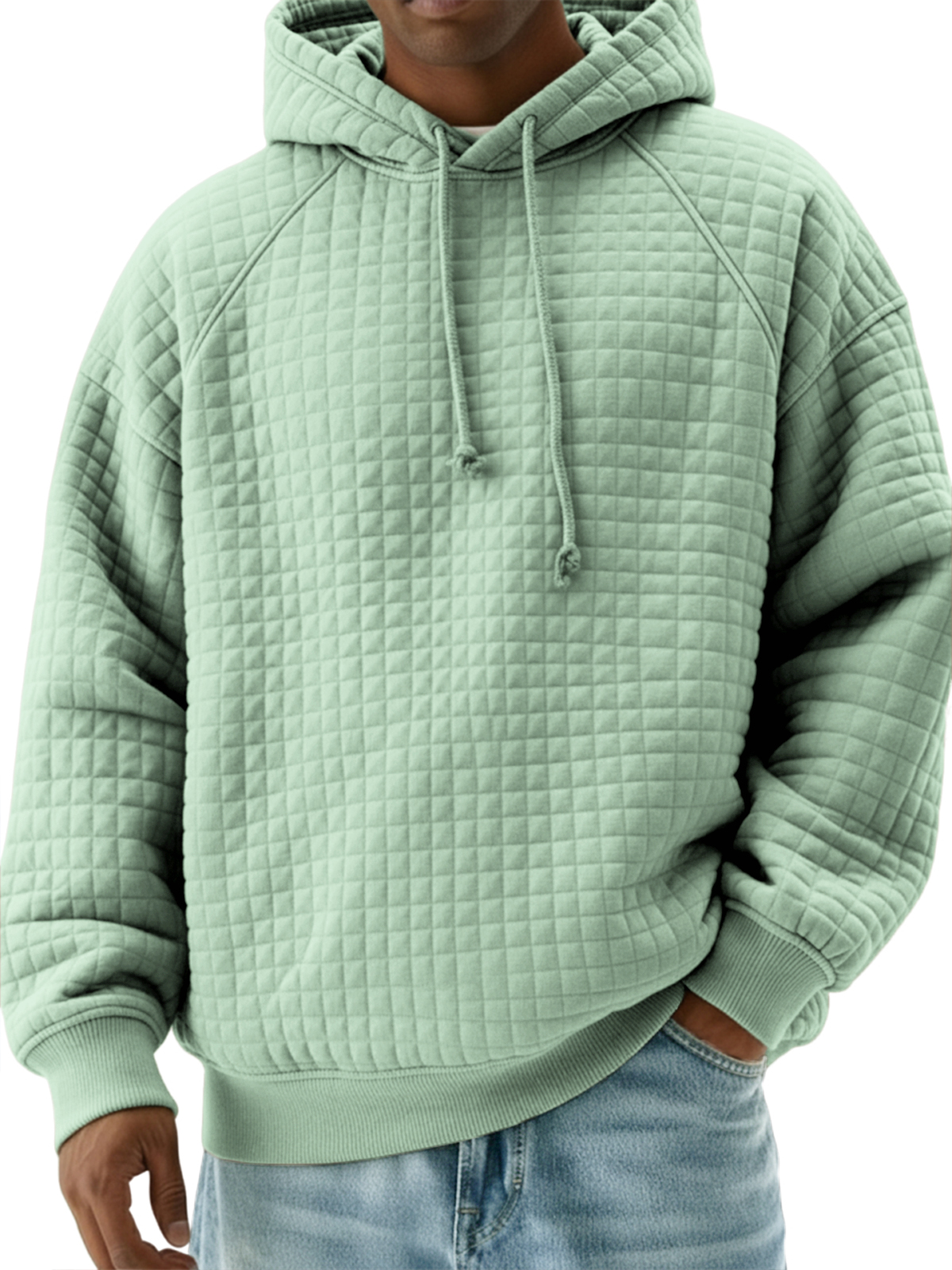 Men's Stylish Quilted Waffle Raglan Sleeve Pullover Sweatshirt