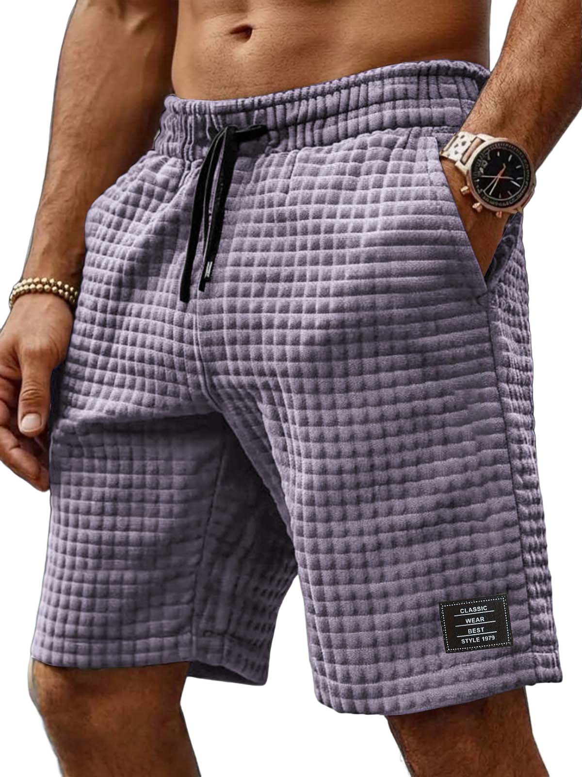 Men's Retro Waffle Embroidered Logo Casual Shorts