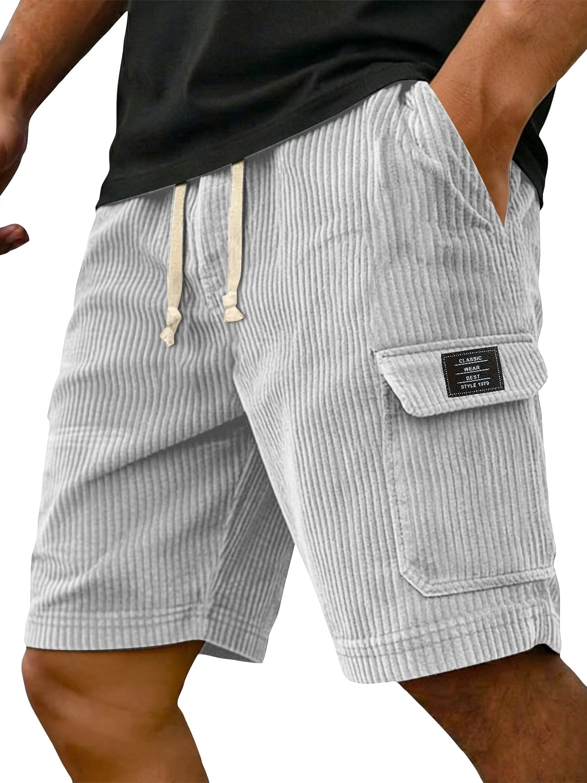 Men's Retro Embroidered Logo Corduroy Multi Pocket Cargo Shorts