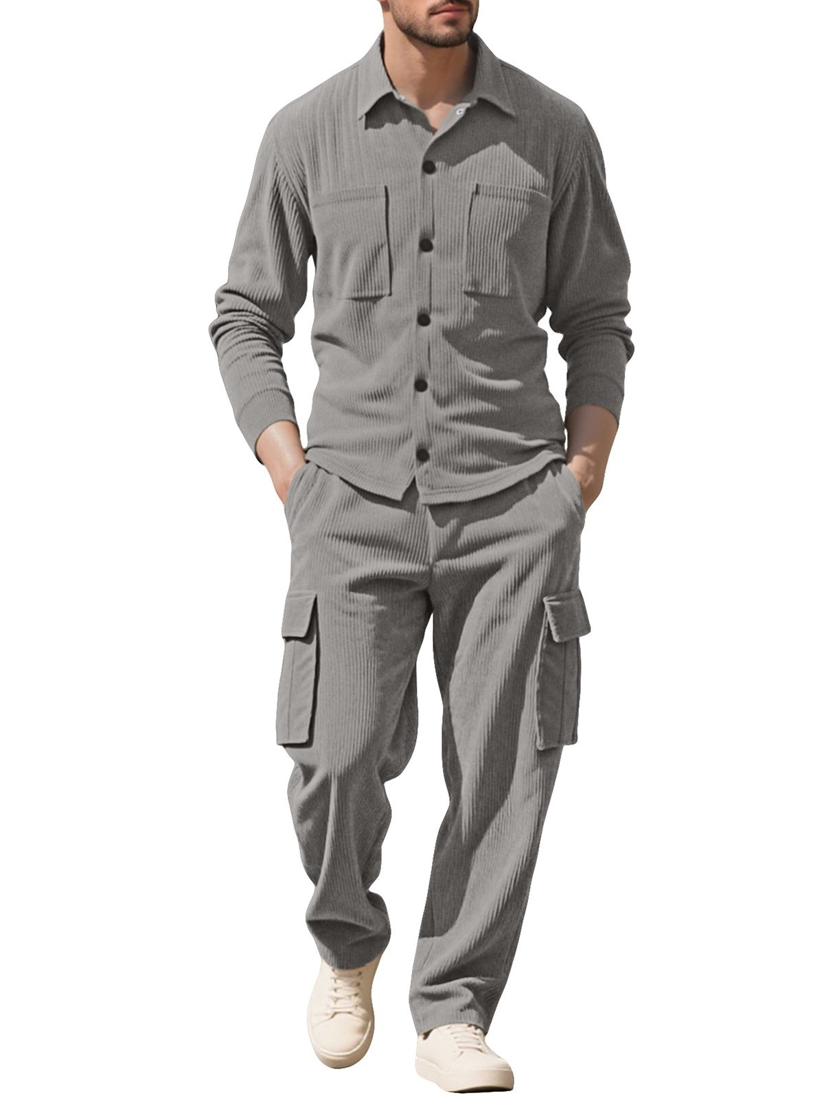 Simple Workwear Corduroy Jacket Casual Multi-pocket Long-sleeved Trousers Suit