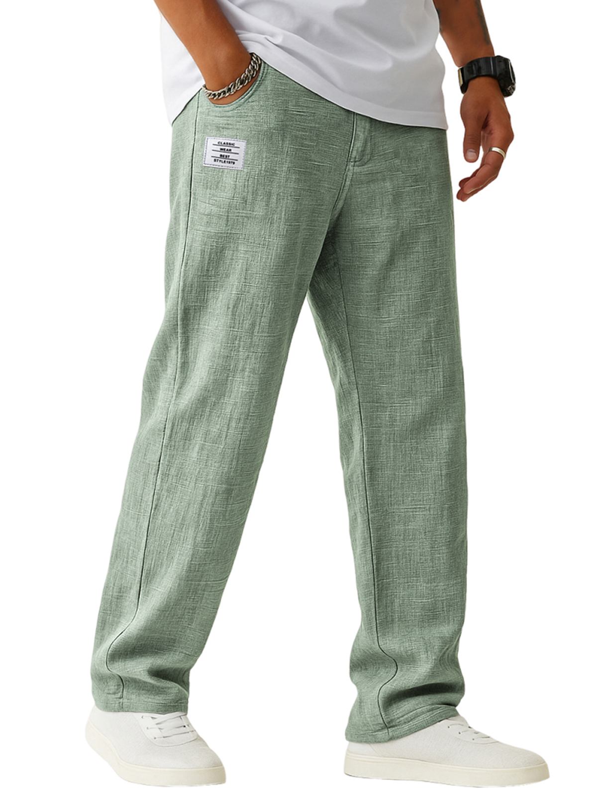 Men's Breathable Linen Casual Daily Pants with Embroidered Label