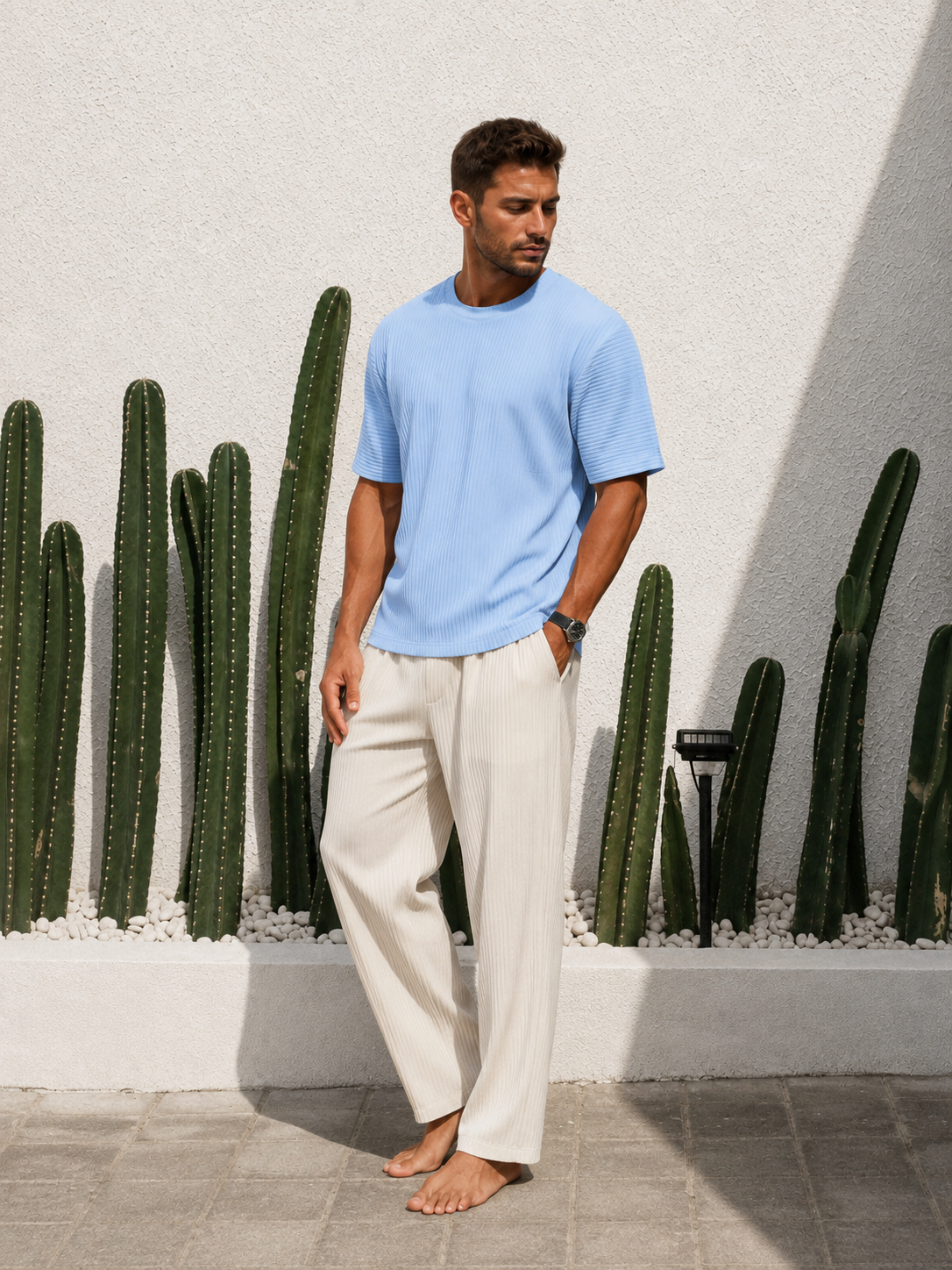 Men's Textured Ribbed Crew Neck T-Shirt