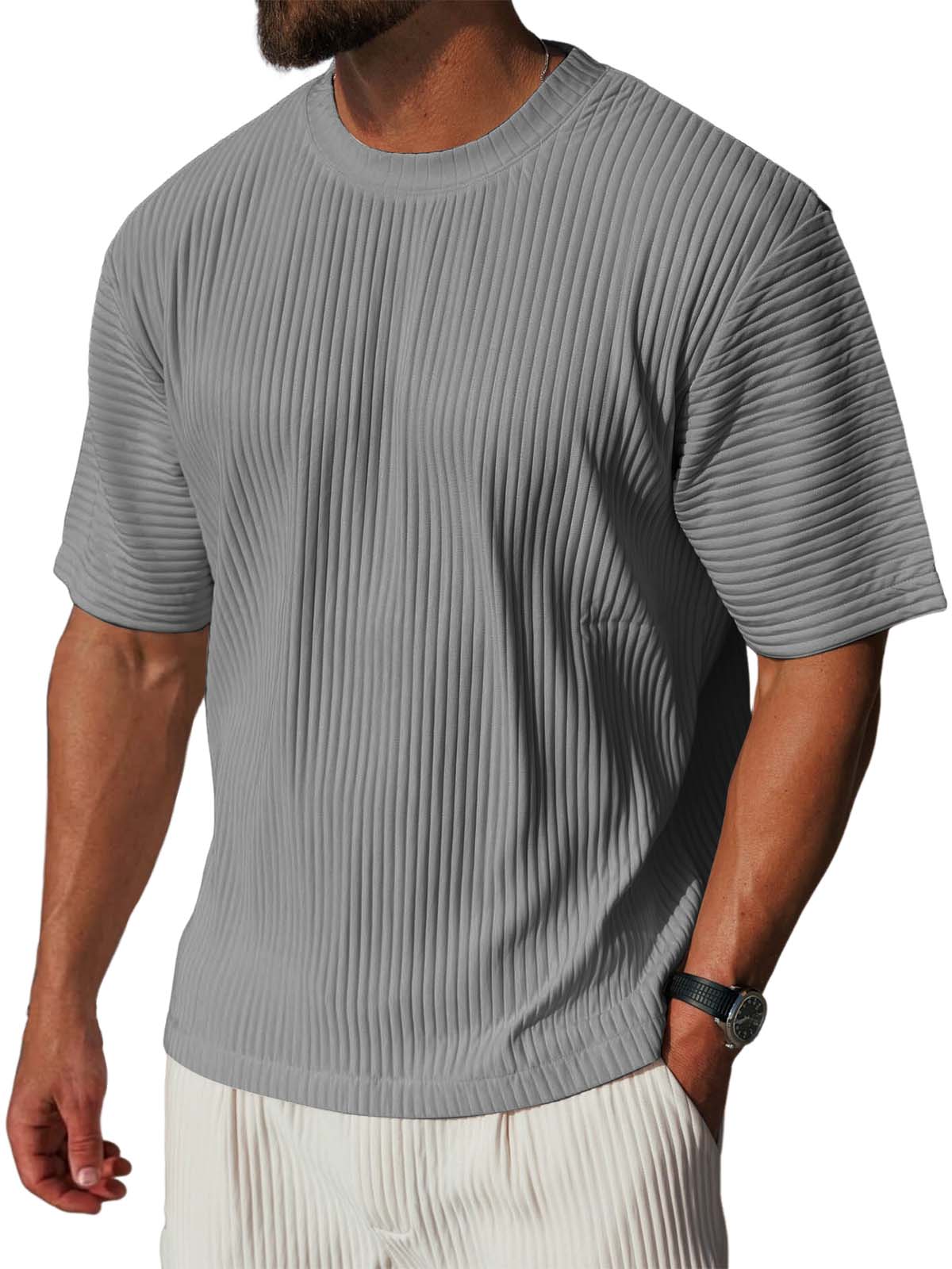Men's Textured Ribbed Crew Neck T-Shirt