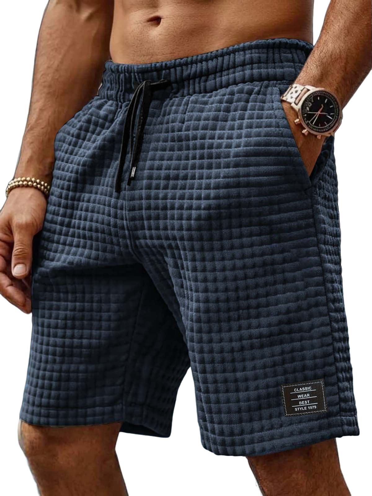 Men's Retro Waffle Embroidered Logo Casual Shorts